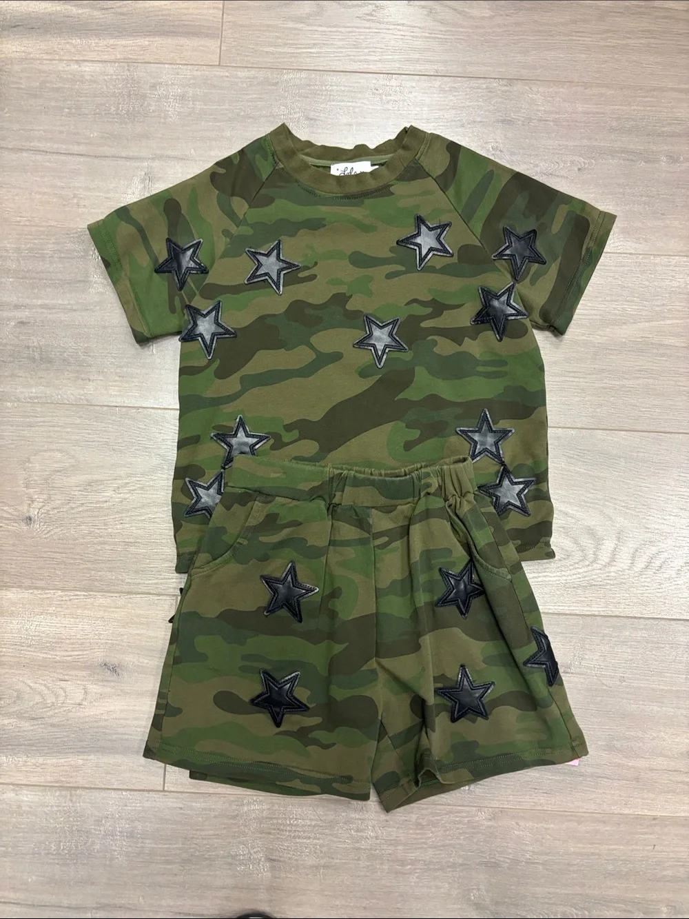 lola + the Boys Rocker Camo Green shirt short set